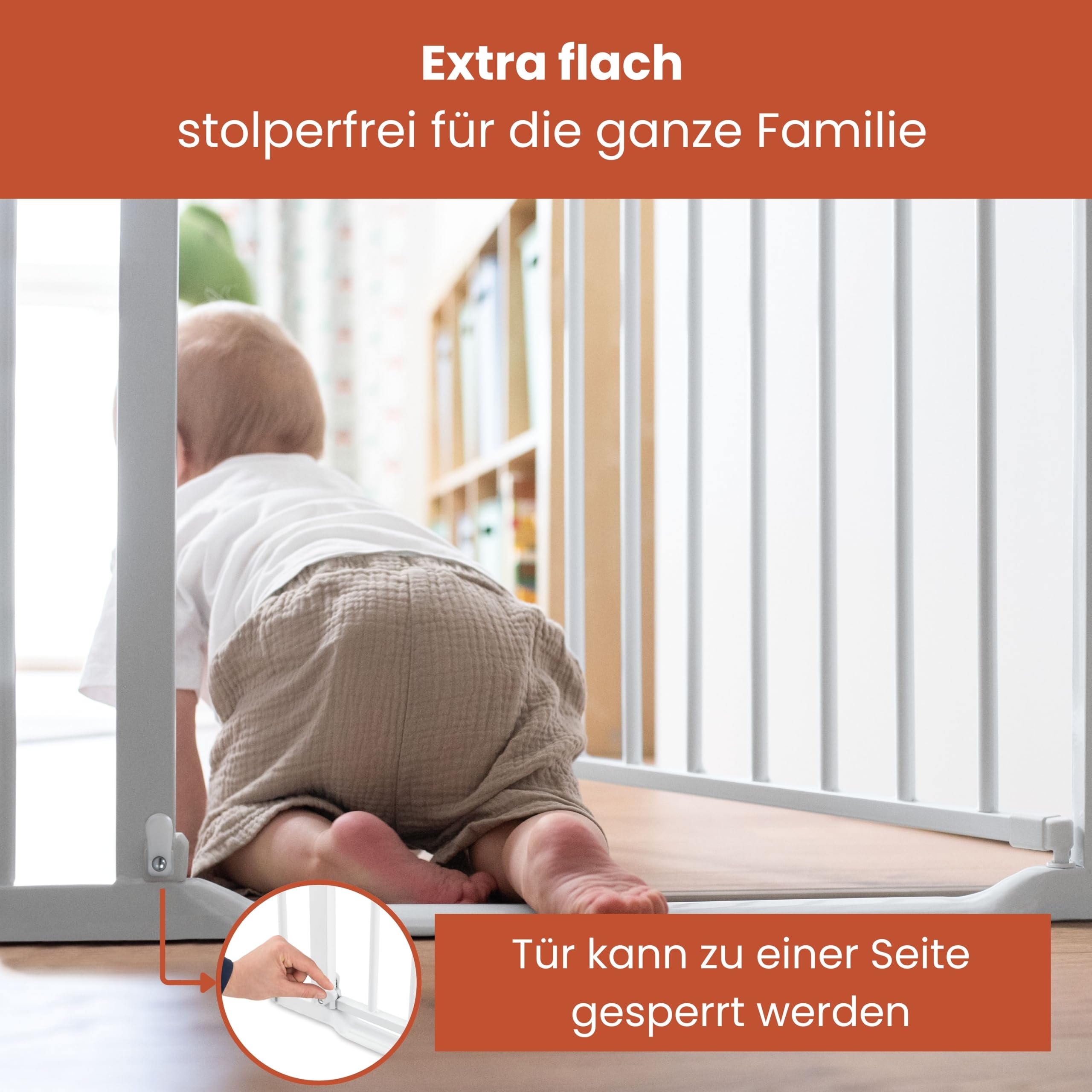 hauck Clear Step Autoclose 2, Weiß - Kinderschutzgitter Hundegitter Verstellbare Breite 75-80cm, 77cm Hoch, Selbstschließend, Flacher Einstieg, Beidseitige Einhand Öffnung, ohne Bohren 4