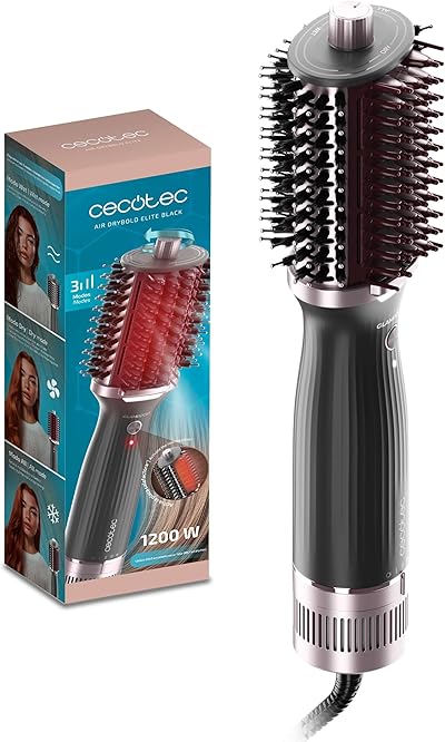 Cecotec Stylingbürste Air DryBold Elite Black. 1200W, 3 Modi: Trocknen, Stylen und Glätten, Ionentechnologie, Keramikbeschichtung, Kaltluft und kühle Spitze