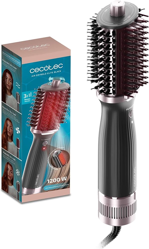 Cecotec Stylingbürste Air DryBold Elite Black. 1200W, 3 Modi: Trocknen, Stylen und Glätten, Ionentechnologie, Keramikbeschichtung, Kaltluft und kühle Spitze