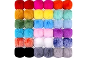 BQTQ 36 Pieces Faux Rabbit Fur Pom Pom Balls with Elastic Loop DIY Fluffy Pom Pom for Hats Beanie Shoes Scarves Gloves Bags Accessories(18 Colors, 2 Pcs Each Color)