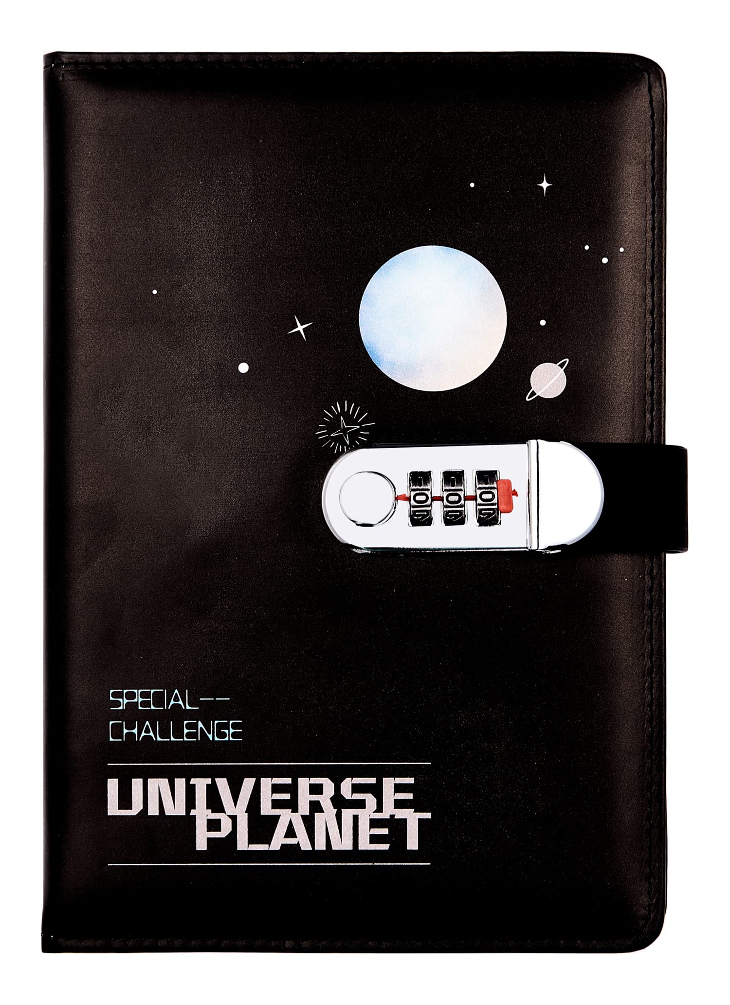 NectaRoy A5 Lockable Diary, PU Leather Password Notebook(Universe Planet), Secret Travel Journal with Lock for Office School Supplies Student Stationery Birthday Gift, 210x145mm