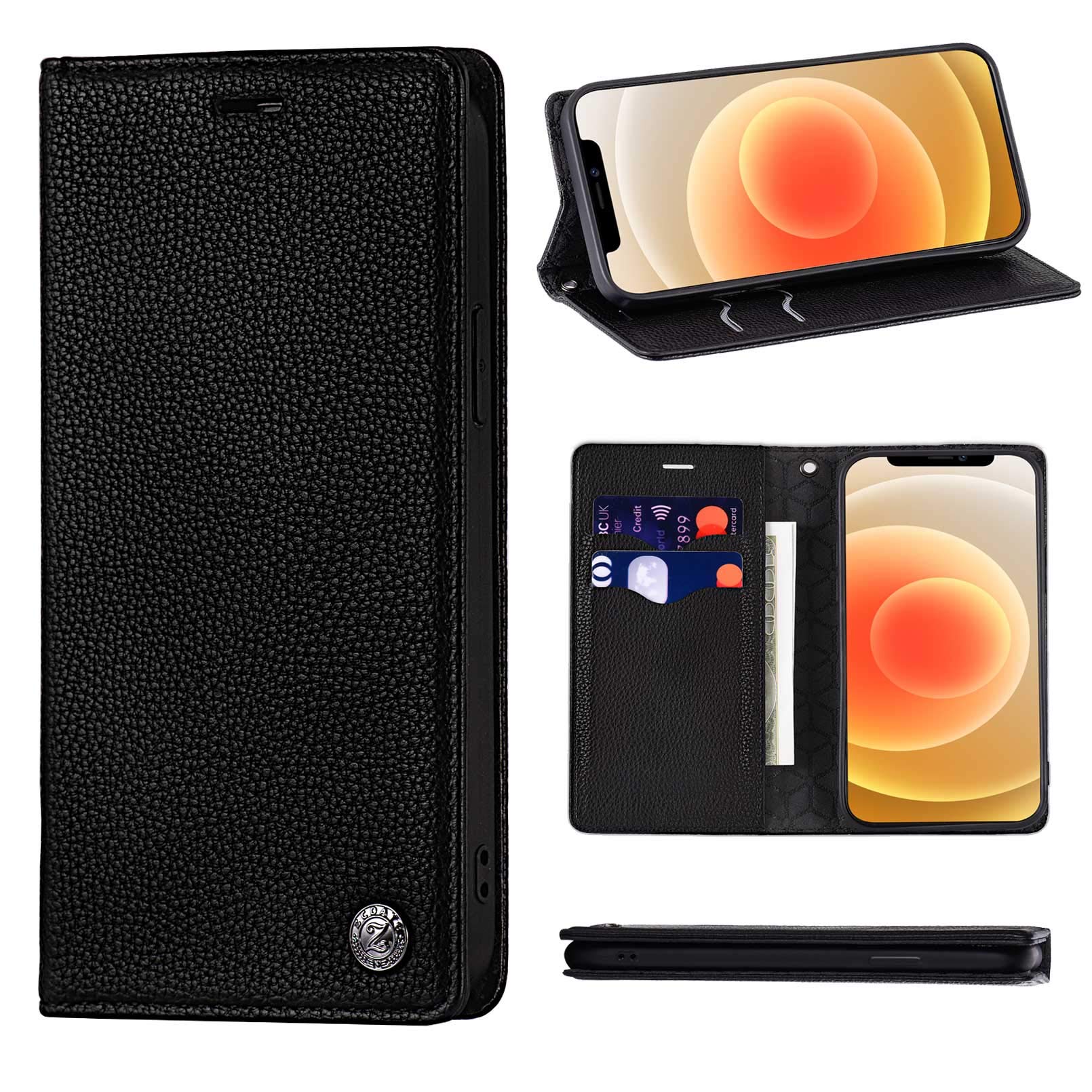 ZCDAYE Case for iPhone 12 Pro Max,Magnetic High-end Lychee Grain Leather Anti-skid Soft-touch Folio Flip Case Cover with Card Slots Kickstand for iPhone 12 Pro Max 6.7 inch-Black