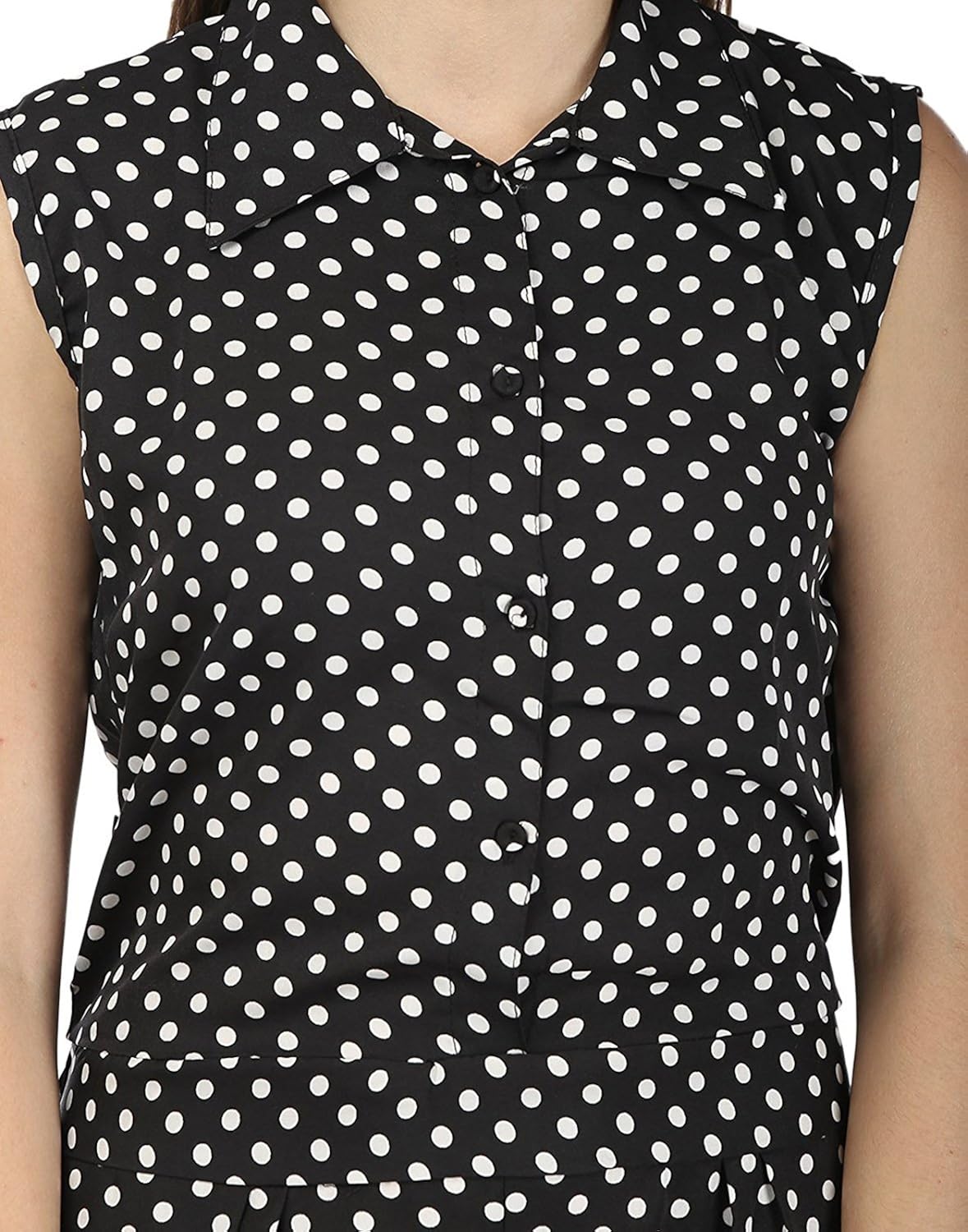 my swag women's polka dot print collared sleeveless jumpsuit