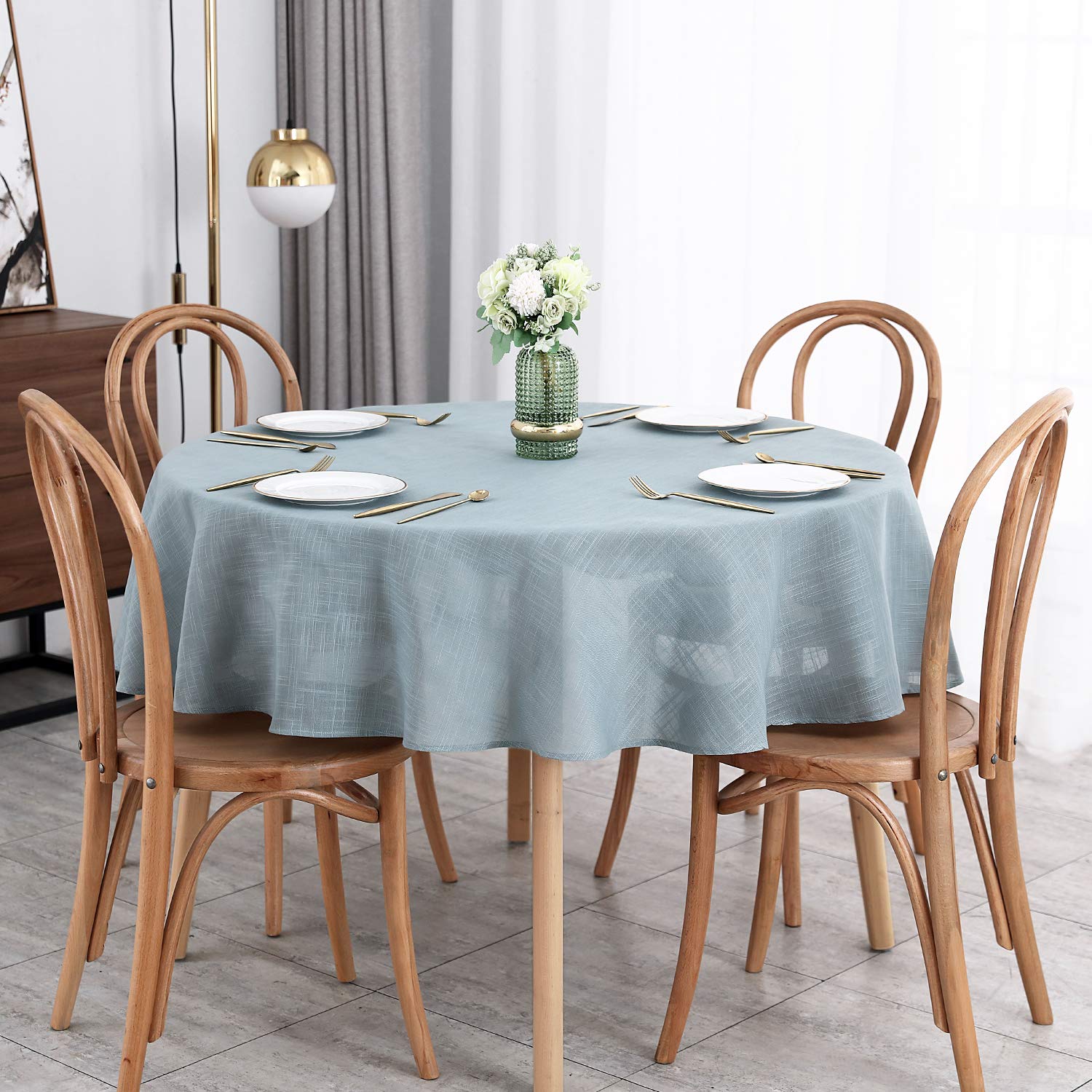 maxmill Lux Faux Linen Tablecloth with Slubby Yarn Textured Weaves Wrinkle Resistant Anti-Shrink Soft Table Cloth for Kitchen Dining Restaurant Tabletop for Event Dinner Round 70 Inch Slate Blue