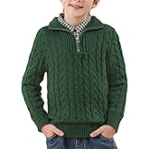 IIMMER Boys Winter Warm Cable Knit Sweaters Cute Turtle Neck Casual Quarter Zip Pullover 3-14 Years