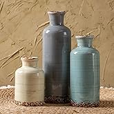 Ceramic Vases Set of 3, Modern Rustic Decorative Flower Vases for Farmhouse Home Decor, Table Shelf Mantel, Living Room, Entryway, Kitchen Centerpiece – Modern Rustic