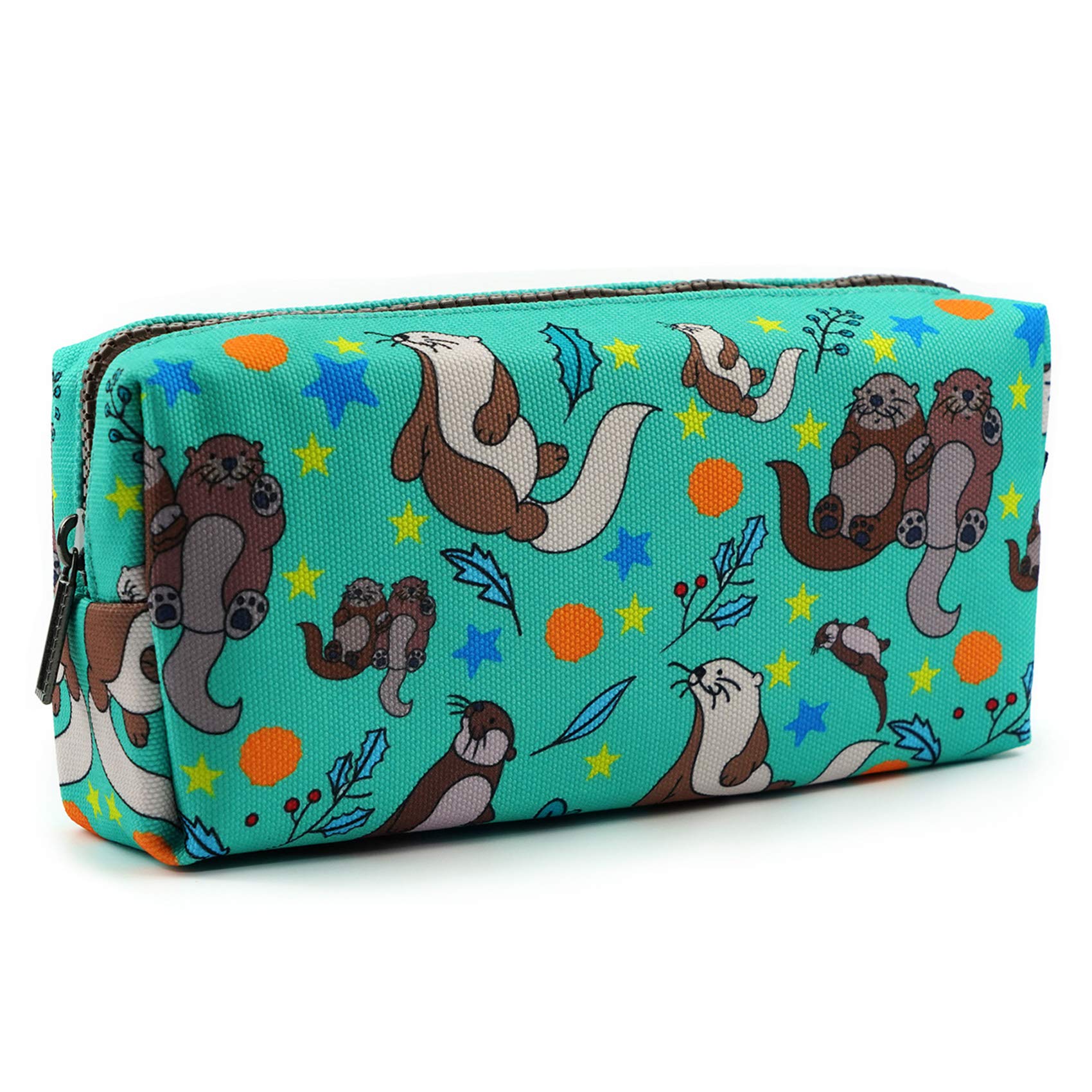 LParkin Otters Pencil Case Canvas Pen Bag Pouch Cute Stationary Case Makeup Cosmetic Bag Gadget Box