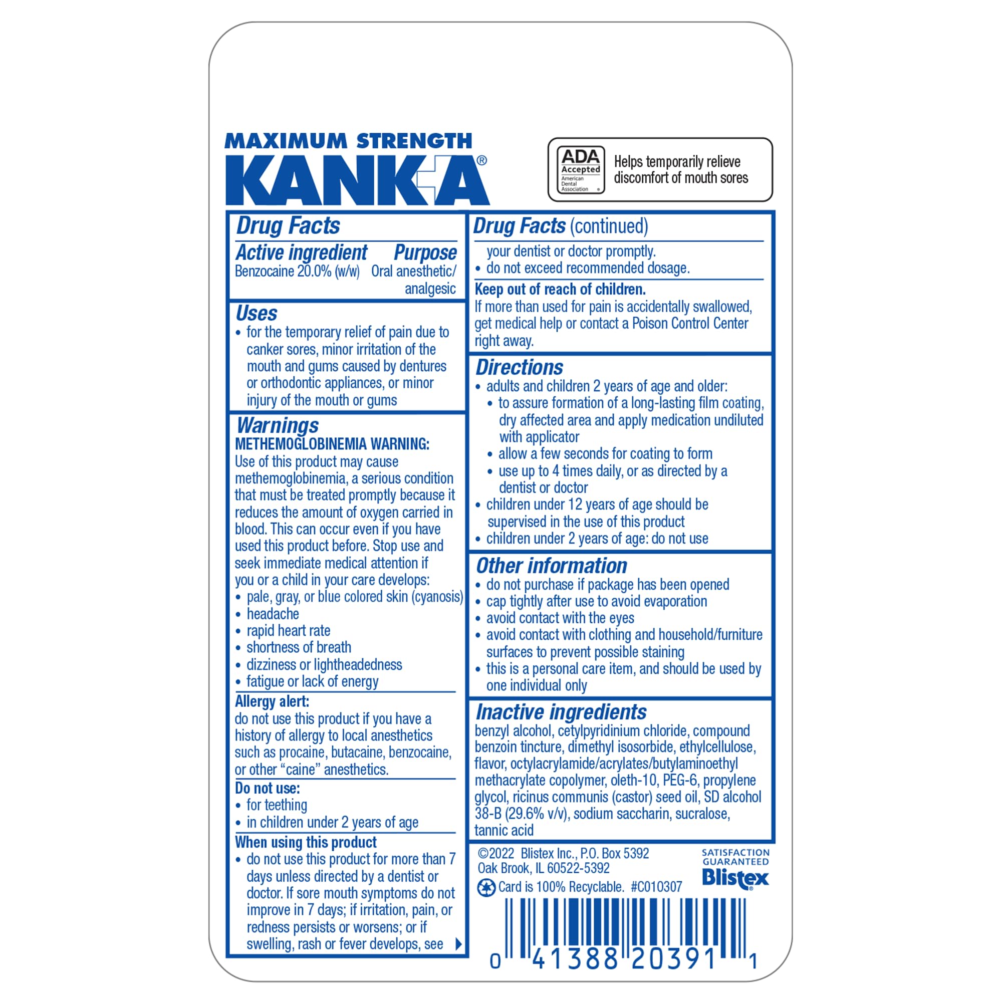 Kank-A Mouth Pain Liquid, Maximum Strength, 0.33 Fl Oz, Canker Sore Medicine, Includes Applicator, Forms Protective Coating for Mouth Sores, Maximum Pain Relief, 1 Pack