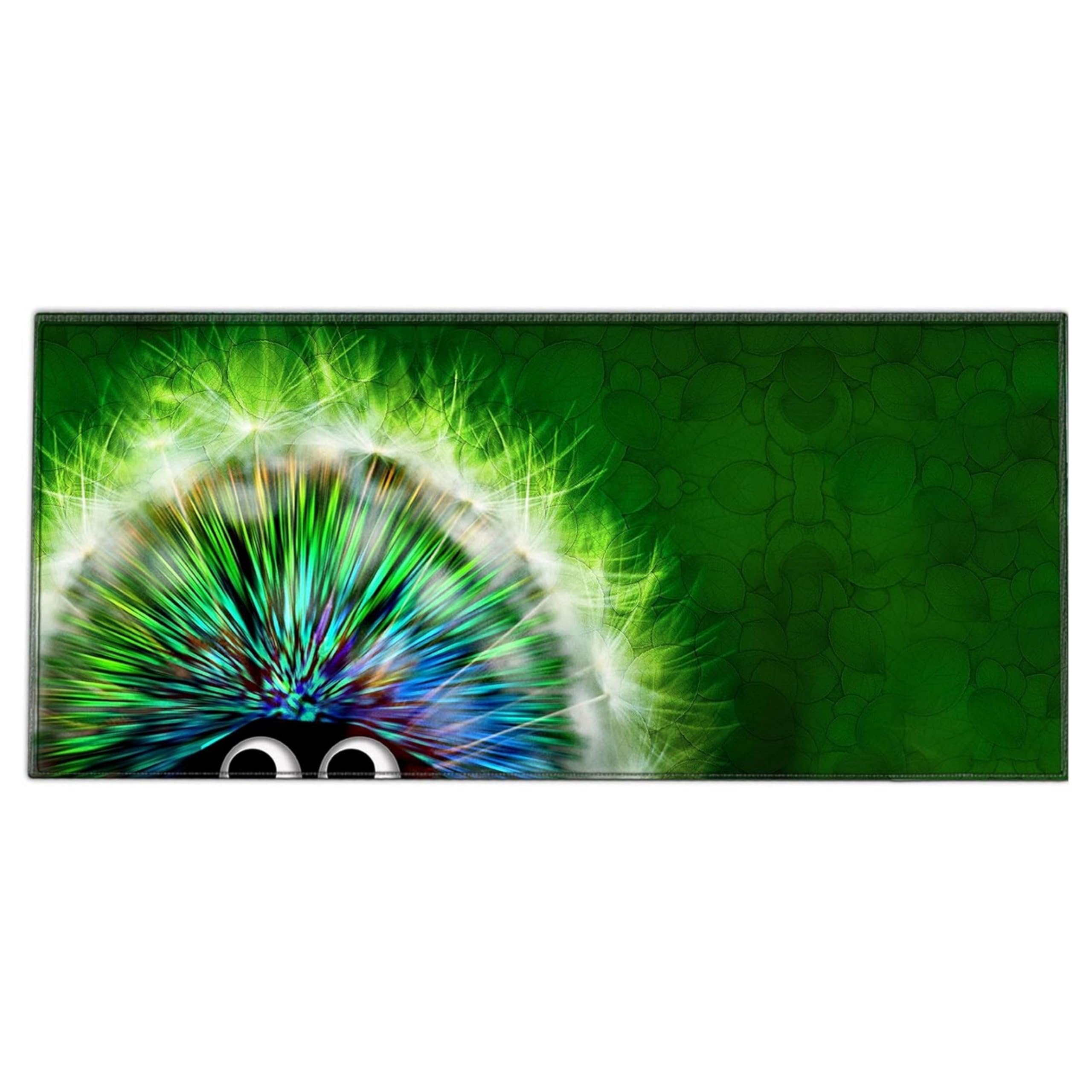 Silent Monsters Mouse Mat Size XX Large 35 x 16 in / 90 x 40 cm, Green Hedgehog, Stitched Edges, washable & rollable Mouse Pad, Gaming Home Office Mousemat, Mousepad non-slip & quiet, Desk Mat XXL
