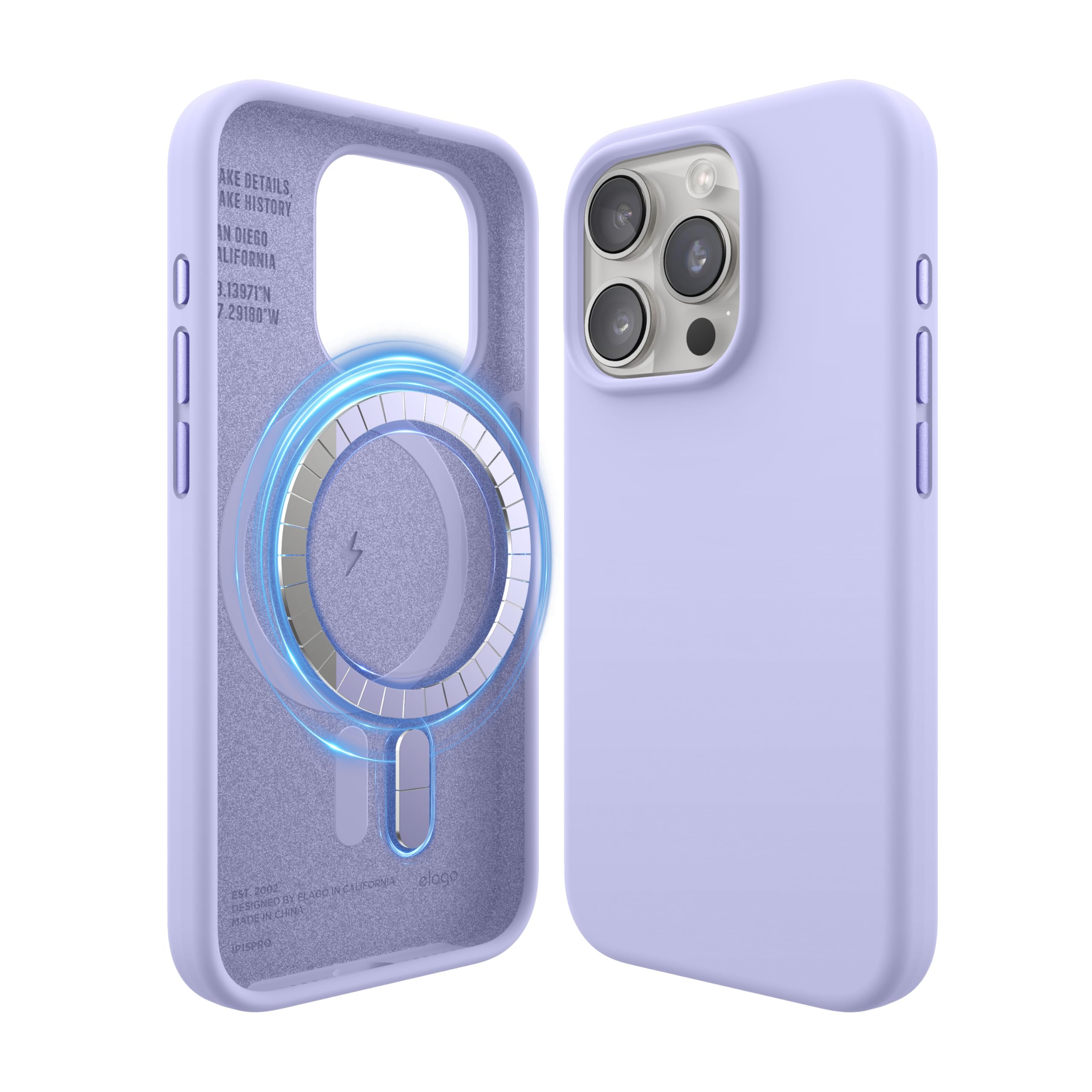 elago Magnetic Silicone Case Compatible with iPhone 15 Pro Case, Compatible with MagSafe All Accessories, Built-in Magnets, Premium Silicone, Full Body Protective Cover [5 Layer Structure] (Purple) — image 1