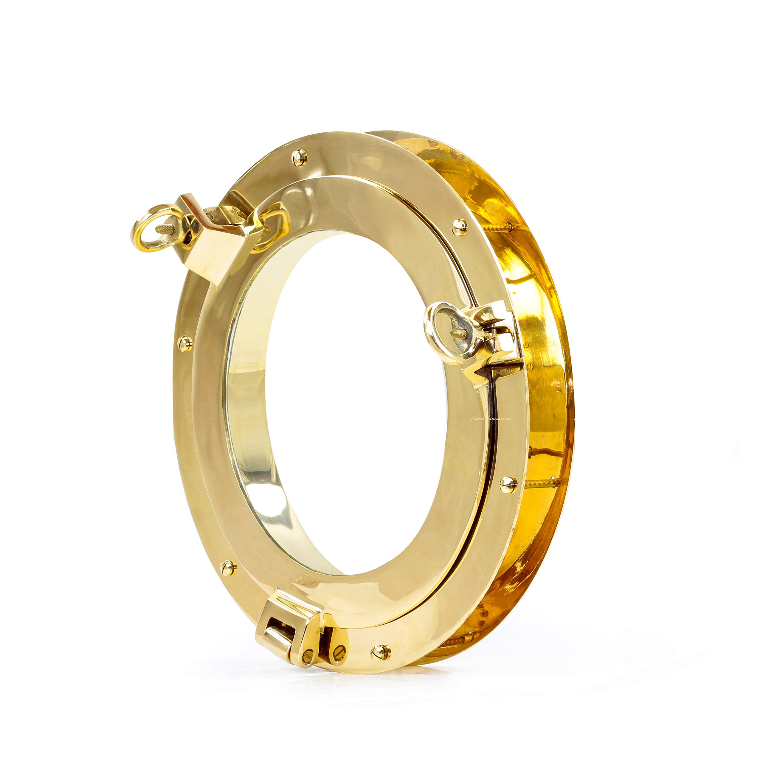 Photo 1 of Nagina International Authentic Brass Nautical Heavy Duty Porthole Window with Adjustable Flange | Porthole Windows for Doors at Kitchens & Homes | Nautical Home Decor Accent (12 Inches, Brass)
