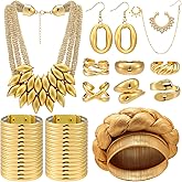 Liliaafar 12 Sets African Jewelry Sets for Woman Chunky Tribal Style Statement Jewelry African Bib Choker Necklaces Gold Headwrap Turbans Earring Bracelet for Black History Month Prom Party