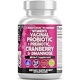 Clean Nutraceuticals Vaginal Probiotics for Women with Cranberry, D-Mannose, Prebiotics, pH Balance Support, Feminine Health, Urinary Tract Cleanse – Capsule Alternative to Gummies – 60 Count