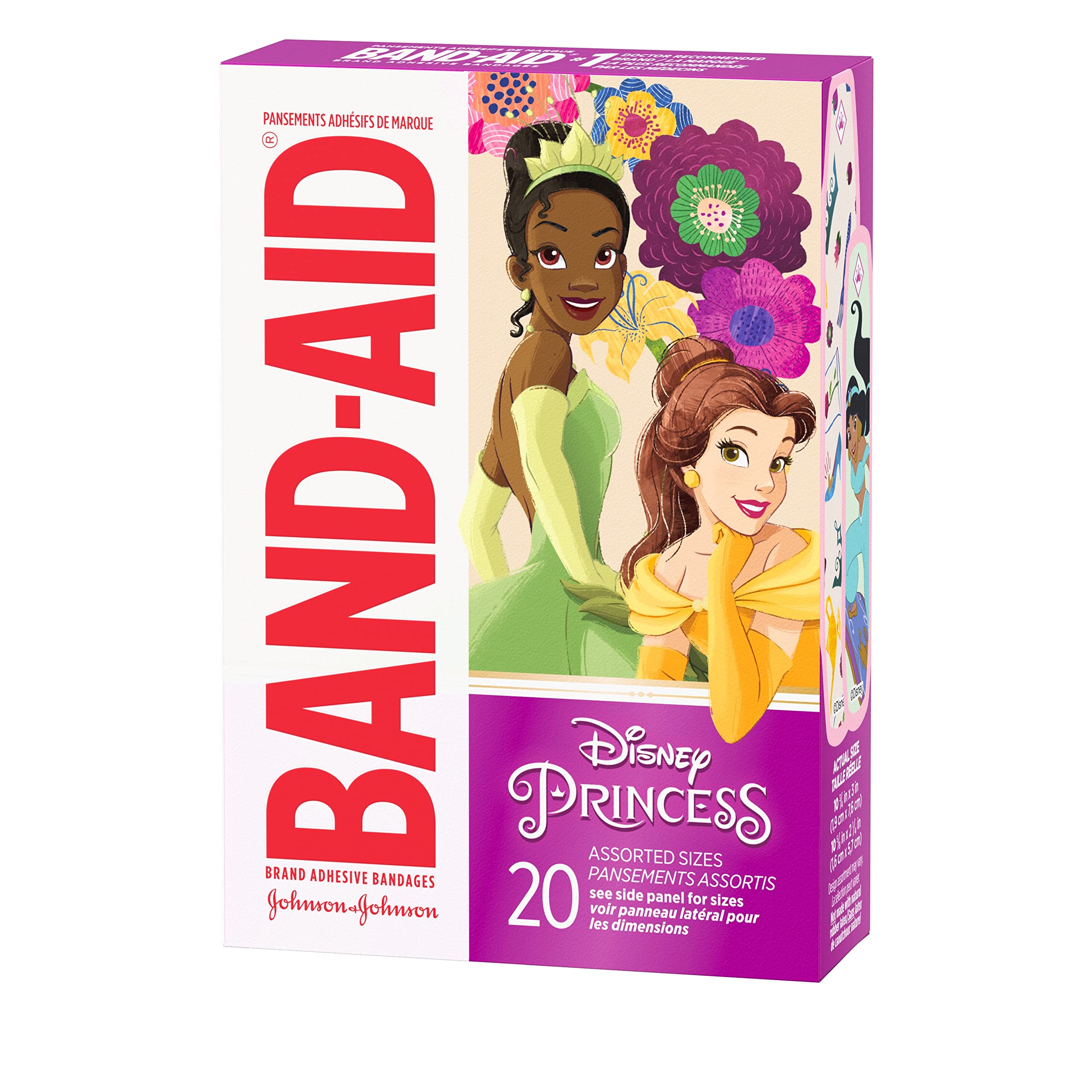 Band-Aid Brand Adhesive Bandages for Minor Cuts & Scrapes, Wound Care Featuring Disney Princess Characters, Fun Bandages for Kids and Toddlers, Assorted Sizes, 20 Count