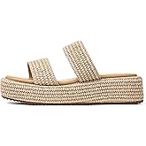 EQAUDES Platform Slip on Espadrille Sandals for Women Wedges Slides Bohemia Sandals Flatform Open Toe Beach Sandals