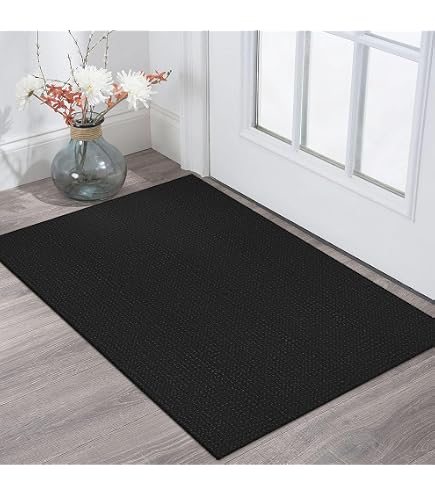 EARTHALL 2x3 Ft Washable Woven Rug - Non-Slip Entryway Doormat With Rubber Backing, Black - View #2
