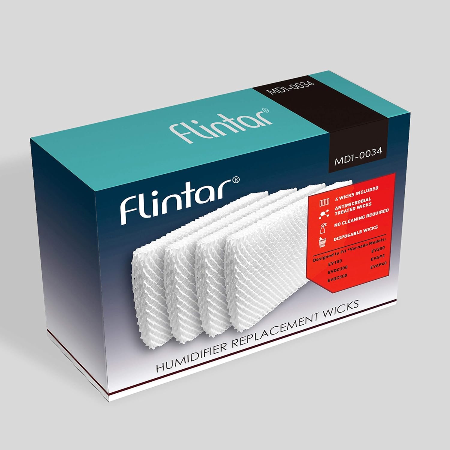 Flintar MD1-0034 Humidifier Replacement Wick Filters, Compatible with Vornado Evaporative Humidifier Model Evap40, Evap2, EV100, EV200, EVDC300, EVDC500 (Not for Evap3), Part # MD1-0034 (4-Pack) -