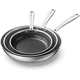 Redchef Hybrid Ceramic Nonstick Frying Pan,8, 10 &amp; 12" Induction Fry Pan Set,Honeycomb Pan,Stainless Steel Skillet,Healthy Non Toxic Kitchen Cookware Set,Dishwasher Safe, Oven Safe up to 900&deg;F