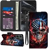 GYSYZJDH for Moto G (2025/2026) & G Play (2026) Case Wallet with Screen Protector, Stand PU Leather Flip Folio Cover with Card Holder, Full-Body Protection Phone Case, Skull American Flag