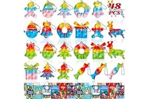 TOANWOD 24PCS Christmas Party Favors Pop Fidget Toys Bulk: Christmas Stocking Stuffers Goodie Bag Stuffers - Prizes for Kids Classroom Gifts from Teacher - Girls Boys (24pcs Keychain + 24pcs Cards)