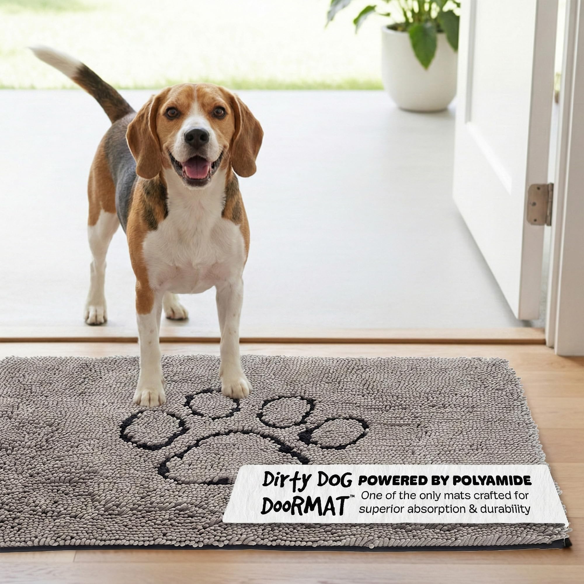 Dog Gone Smart Dirty Dog Microfiber Doormat, Super Absorbent Machine Washable with Non-Slip Backing, Medium, Grey