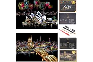 Rainbow Scratch Painting Paper by BOTEEN,City Series Night Scene,Scratch Painting Creative Gift,Scratchboard for Adult and Kids,with 4 Tools,Size:16''x11'' (Sydney Opera House)