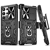 VEGO for Galaxy S23 Ultra Case with Kickstand, Slide Camera Lens Protector & Rugged Belt Clip Holster Full-Body Drop Tested Protective Cover for Samsung S23Ultra 6.8 Inch - Black