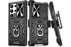 VEGO for Galaxy S23 Ultra Case with Kickstand, Slide Camera Lens Protector & Rugged Belt Clip Holster Full-Body Drop Tested P