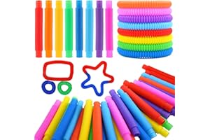 UrChoice 60 Pack Pop Tubes Sensory Toys, Connectable and Extendable Fidget Toys for Stress Relief, Party Favors for Kids, Treasure Box Toys for Classroom Prizes,Last Day of School Gifts for Kids