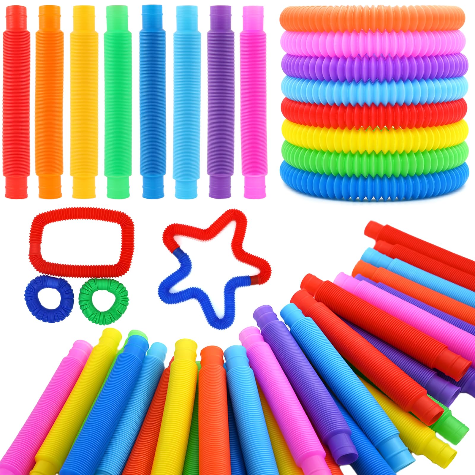 Easter Basket Stuffers for Toddlers Kids,60 Pack Pop Tubes with 10 Colors, Stress Relief Toys for Kids & Adults, Autism Sensory Toys, Party Favors, Classroom Prizes, Travel & Therapy