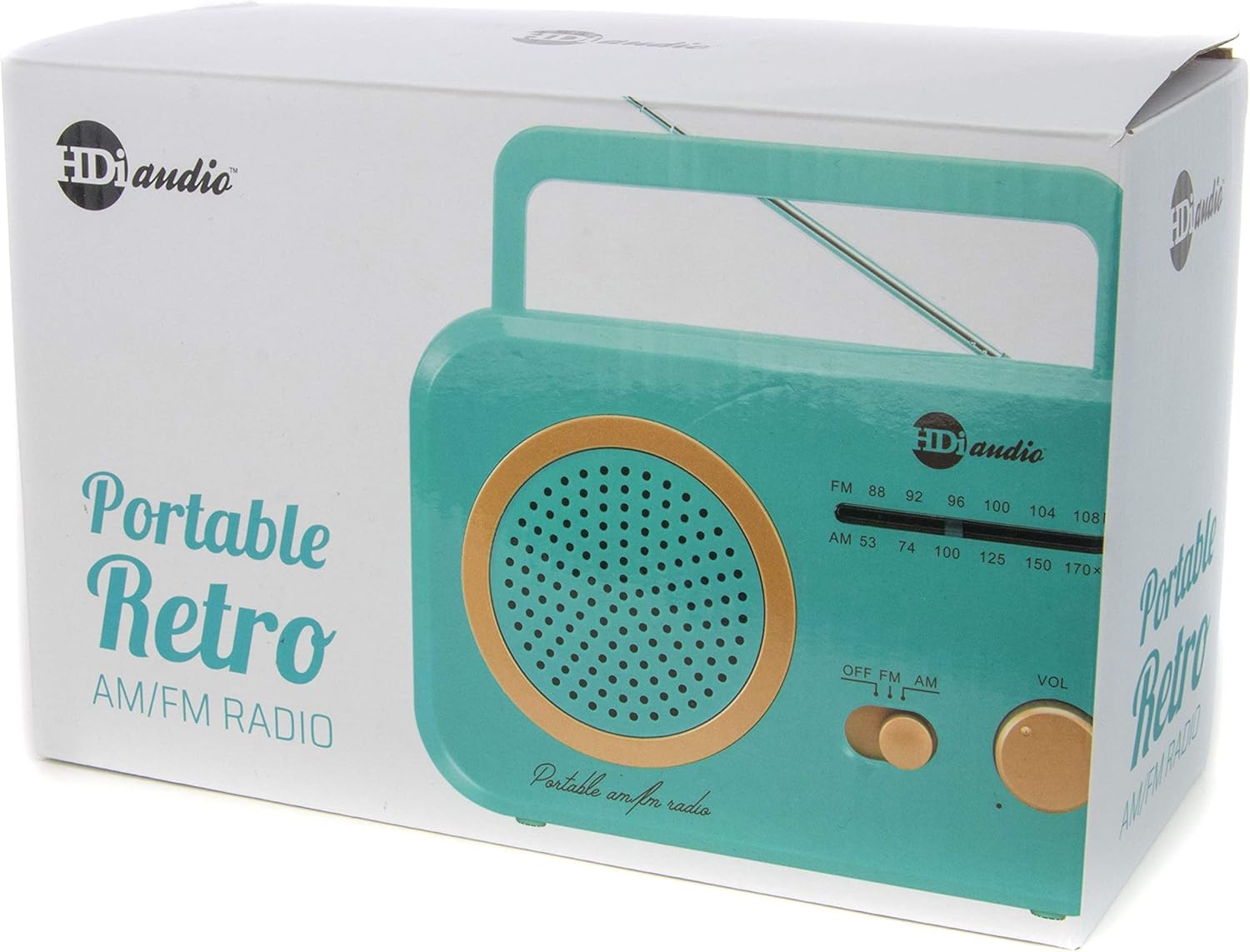HDi Audio Radio Turquoise/Gold Premium Home Vintage Portable Retro Radio Classic AM/FM Radio with Built in Speakers + Headphone Jack: Home Audio & Theater
