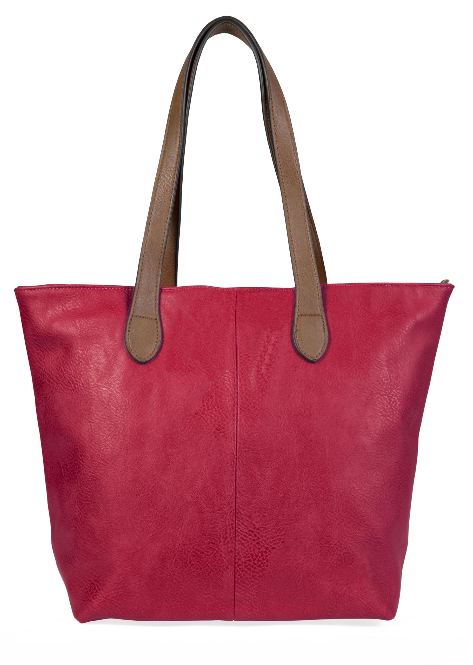Mabel Womens Lightweight Plain Handbag - Soft 100% Vegan PU Leather Tote Shoulder Bag - Brook (Red)