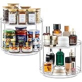 2 Set 2 Tier Stable Clear Acrylic Lazy Susan Turntable Organizers, 9.25'' | Thick, 360&deg; Smoothly Rotating - Non-Skid Kitchen Spice Rack, Countertop Pantry Vanity Bathroom Medicine Cabinet Organization