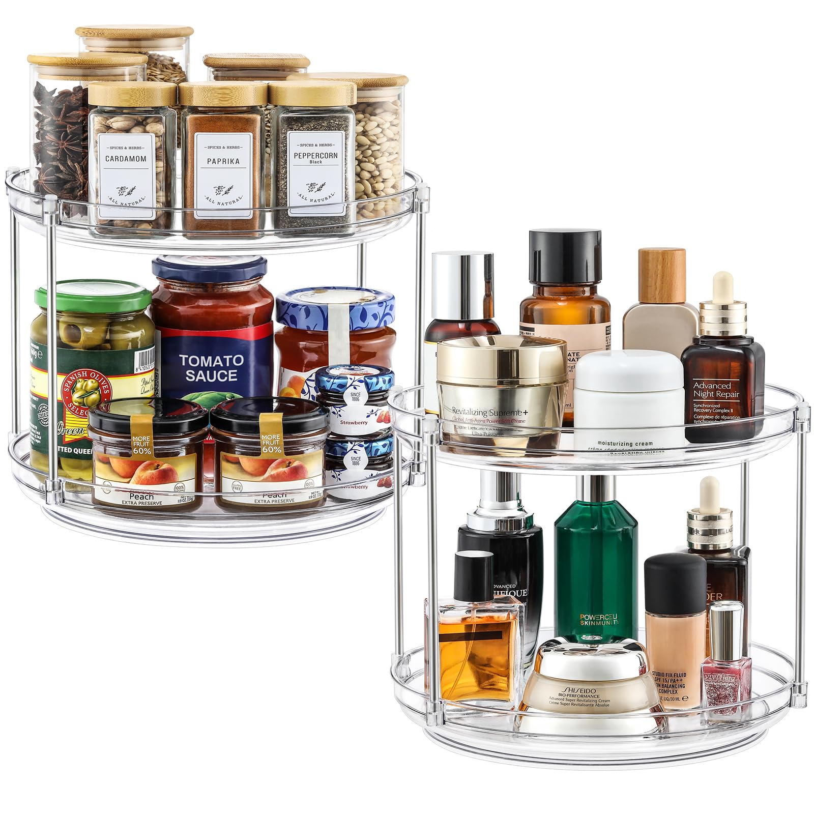 Photo 1 of 2 Set 2 Tier Non-Skid Acrylic Lazy Susan Turntable Organizer - Rotating Spice Rack - Spinning Organization for Kitchen, Pantry, Countertop, Closet, Bathroom, Vanity, Medicine Cabinet Organizing,9.25''