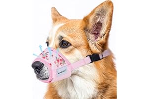 WONDAY Dog Muzzles for Medium Dogs, Muzzle for Medium Sized Dog, Soft Nylon PrintMuzzle for Dogs, Soft Mesh Dog Muzzles for Biting Barking Chewing, Nylon Print Muzzles for Dogs Pink Flowers M
