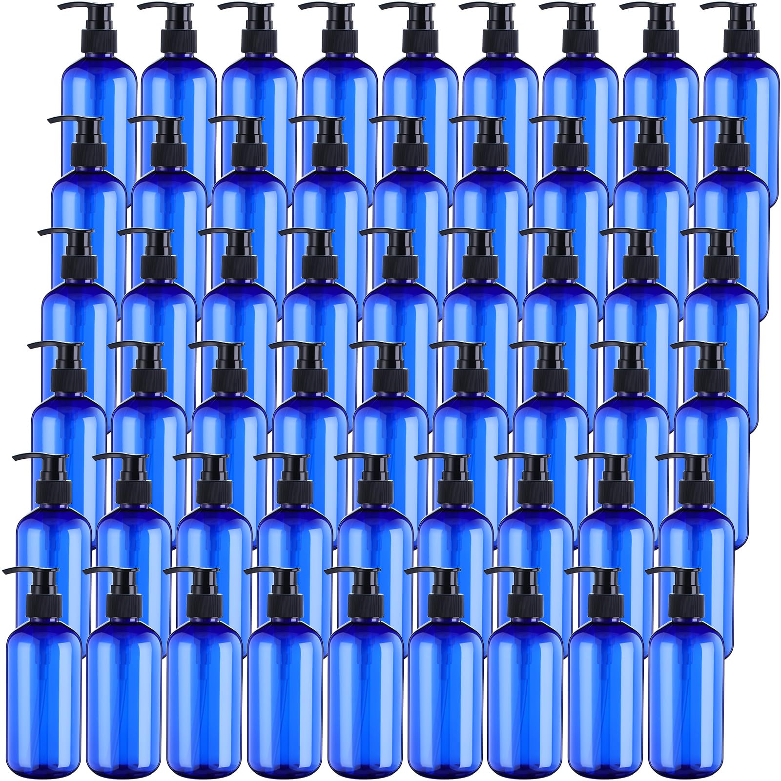 Photo 1 of 48 Pcs Pump Bottle Lotion Dispenser Refillable Shampoo Conditioner Hand Soap Dispenser Plastic Empty 8oz/250ml Clear Reusable Body Wash Container Bulk (Blue, Black)