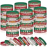 Syhood 100 Pieces Christmas Silicone Bracelets Red Green White Rubber Wristband Christmas Party Favors Wrist Band for Kids Xmas Holiday Decoration Wrist Party Supplies(Dark)
