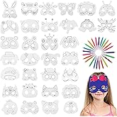 TOYANDONA 32pcs DIY Animal Masks, Farm Animal Masks Blank Paper Graffiti Jungle Coloring with 24pcs Watercolor Pens for Kids Birthday Halloween Party Cosplay