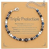 MTJAHPS Protection Bracelet, empath protection, black obsidian Crystals and Healing Stones Bracelet for Women ,Luck ,Anxiety and Stress Clam Bracelet