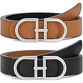 IAKING Reversible Leather Belt for Women With Gold Buckle Ladies Two-in-One Leather Womens Belt for Jeans Pants Dresses