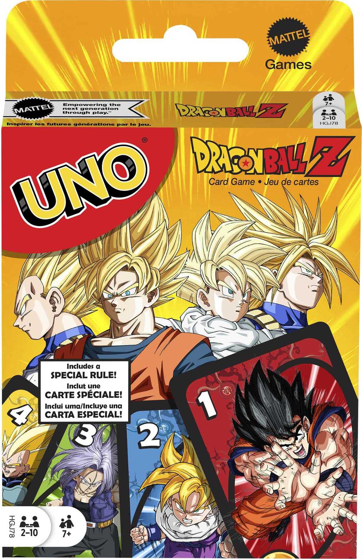 Mattel Games UNO Dragon Ball Z Card Game Japanese Manga Theme 112 Cards with Unique Wild Card & Instructions for Players 7 Years Old & Up, Gift for Kid, Family & Adult Game Night