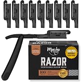 Better Barber Disposable Straight Razor with 100 Blade Heads for Men | Professional Blade Holder with Safety Lock &amp; Blade Guard for Barbers, Shaving and Grooming