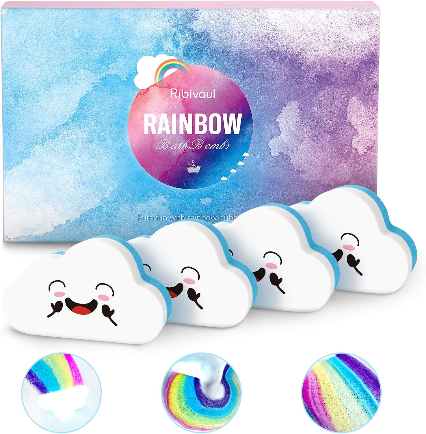 Rainbow Bath Bombs Gift Set, Ribivaul 4 ExtraLarge 132 Handmade Bath