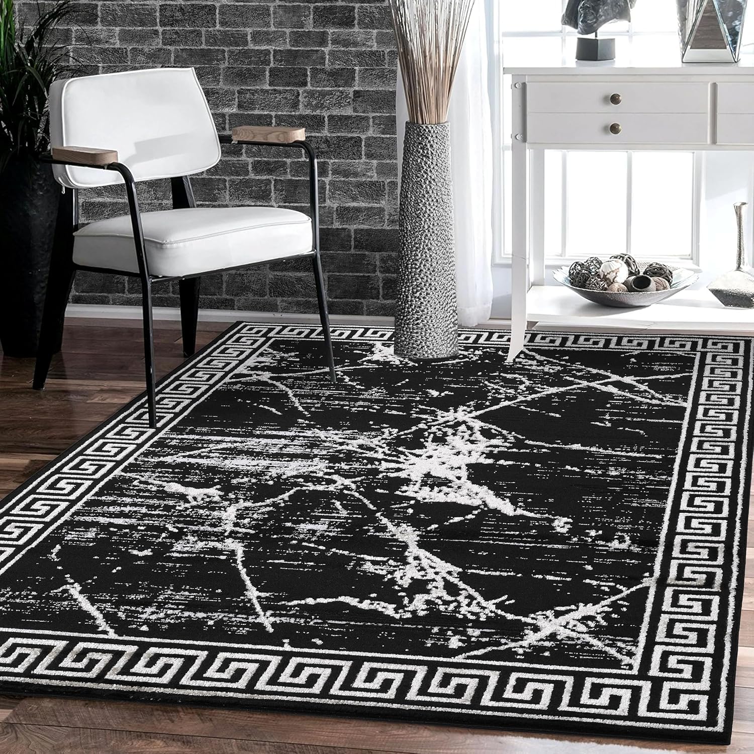 GLORY RUGS Area Rugs Marble 2x7 Black Gray Carpet Modern Abstract Rug Living Room Dining Bedroom Rug Image