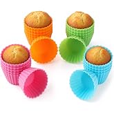 Bakerpan Silicone Mini Cupcake Liners - 24 Pack Non-Stick Muffin Cups | BPA-Free Reusable Baking Cups for Mini Muffin Pan, Candy &amp; Chocolate Molds - 4 Vibrant Colors