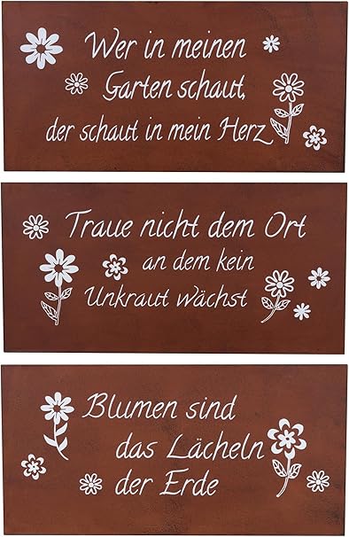 Levandeo Schilder 3er Set Eisen Rost B X H 40x20cm Rotbraun Garten Deko Spruche Wanddeko Amazon De Garten