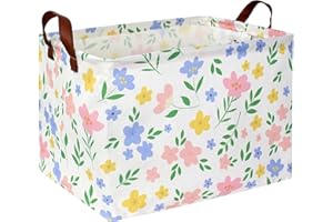HIYAGON Kids Storage Basket Baby Girl Basket Gift Baskets Empty Cute Toy Storage Bin Organizer Box Rectangular Bedroom Decor Books(Flower)