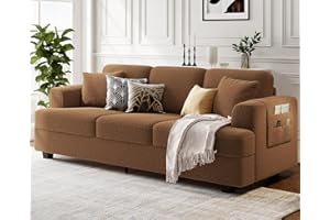 KKL Deep Seat Sofa 89" with Throw Pillow, Modern Sofa, Couches for Living Room, Comfy Sofa, Sleeper Couch, Bouclé, Brown