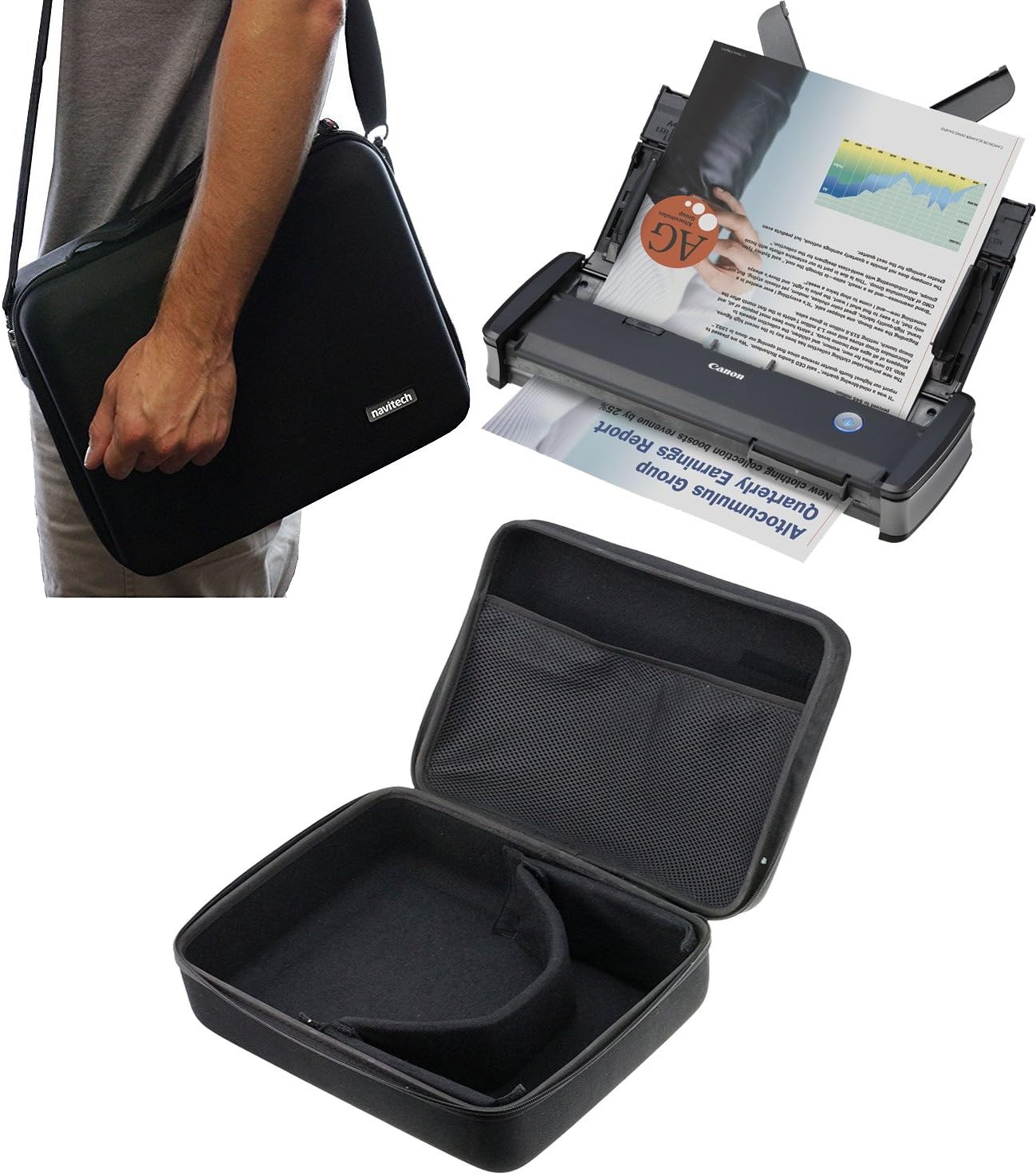 Navitech Black Hard A4 Portable/Mobile Scanner Carry Case