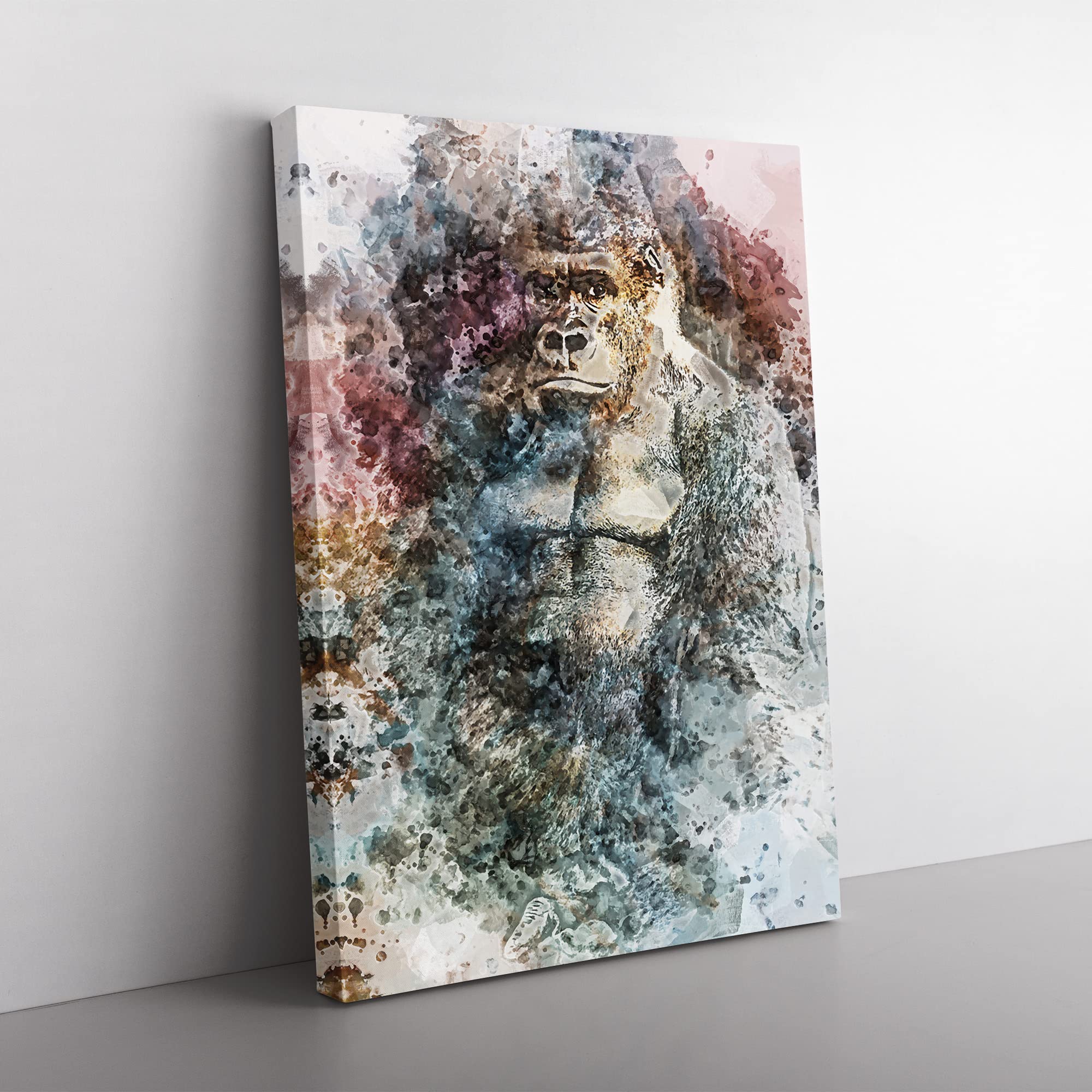 The Silverback Gorilla In Abstract Modern Canvas Wall Art Print Ready to Hang, Framed Picture for Living Room Bedroom Home Office Décor, 50x35 cm (20x14 Inch)